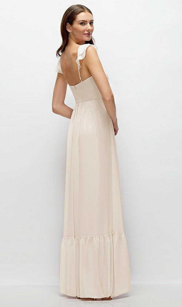 Back View - Oat Ruffle Strap Chiffon Bustier Maxi Dress with Ruffle Hem A-Line Skirt