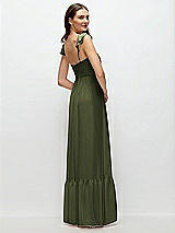 Rear View Thumbnail - Olive Green Ruffle Strap Chiffon Bustier Maxi Dress with Ruffle Hem A-Line Skirt