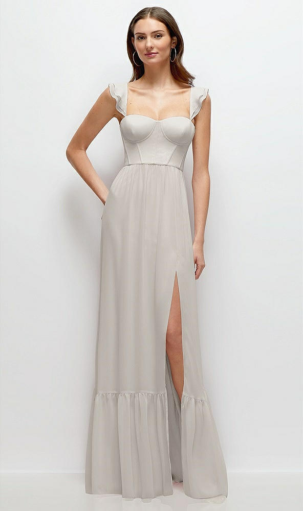 Front View - Oyster Ruffle Strap Chiffon Bustier Maxi Dress with Ruffle Hem A-Line Skirt