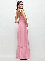 Rear View Thumbnail - Peony Pink Ruffle Strap Chiffon Bustier Maxi Dress with Ruffle Hem A-Line Skirt