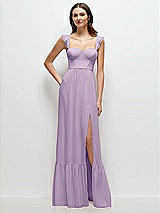 Front View Thumbnail - Pale Purple Ruffle Strap Chiffon Bustier Maxi Dress with Ruffle Hem A-Line Skirt