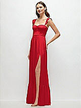 Side View Thumbnail - Parisian Red Ruffle Strap Chiffon Bustier Maxi Dress with Ruffle Hem A-Line Skirt