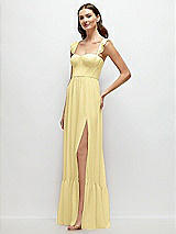 Side View Thumbnail - Pale Yellow Ruffle Strap Chiffon Bustier Maxi Dress with Ruffle Hem A-Line Skirt