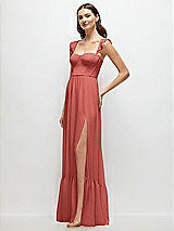 Side View Thumbnail - Coral Pink Ruffle Strap Chiffon Bustier Maxi Dress with Ruffle Hem A-Line Skirt