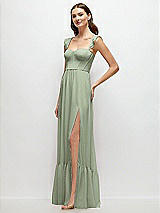 Side View Thumbnail - Sage Ruffle Strap Chiffon Bustier Maxi Dress with Ruffle Hem A-Line Skirt