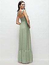 Rear View Thumbnail - Sage Ruffle Strap Chiffon Bustier Maxi Dress with Ruffle Hem A-Line Skirt