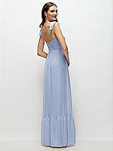 Rear View Thumbnail - Sky Blue Ruffle Strap Chiffon Bustier Maxi Dress with Ruffle Hem A-Line Skirt