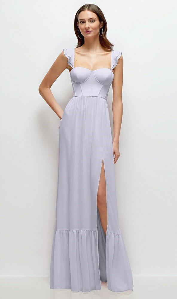 Front View - Silver Dove Ruffle Strap Chiffon Bustier Maxi Dress with Ruffle Hem A-Line Skirt