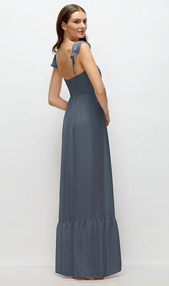 Back View - Silverstone Ruffle Strap Chiffon Bustier Maxi Dress with Ruffle Hem A-Line Skirt