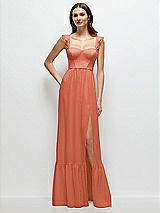 Front View Thumbnail - Terracotta Copper Ruffle Strap Chiffon Bustier Maxi Dress with Ruffle Hem A-Line Skirt