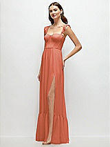 Side View Thumbnail - Terracotta Copper Ruffle Strap Chiffon Bustier Maxi Dress with Ruffle Hem A-Line Skirt