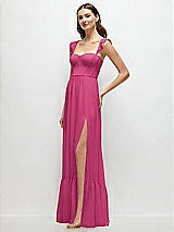 Side View Thumbnail - Tea Rose Ruffle Strap Chiffon Bustier Maxi Dress with Ruffle Hem A-Line Skirt