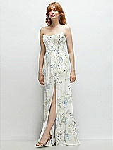 Side View Thumbnail - Bleu Garden Strapless Cat-Eye Corset Maxi Dress with Ruffle Hem A-Line Skirt