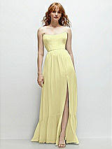 Front View Thumbnail - Butter Yellow Strapless Cat-Eye Corset Maxi Dress with Ruffle Hem A-Line Skirt