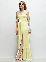 Side View Thumbnail - Butter Yellow Strapless Cat-Eye Corset Maxi Dress with Ruffle Hem A-Line Skirt