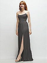 Side View Thumbnail - Caviar Gray Strapless Cat-Eye Corset Maxi Dress with Ruffle Hem A-Line Skirt