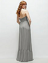 Rear View Thumbnail - Chelsea Gray Strapless Cat-Eye Corset Maxi Dress with Ruffle Hem A-Line Skirt