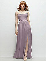 Front View Thumbnail - Lilac Dusk Strapless Cat-Eye Corset Maxi Dress with Ruffle Hem A-Line Skirt