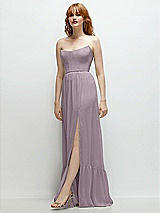 Side View Thumbnail - Lilac Dusk Strapless Cat-Eye Corset Maxi Dress with Ruffle Hem A-Line Skirt