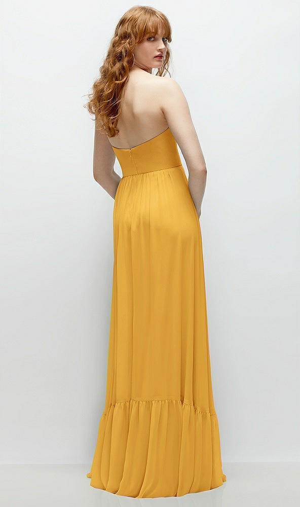 Back View - NYC Yellow Strapless Cat-Eye Corset Maxi Dress with Ruffle Hem A-Line Skirt