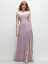 Front View Thumbnail - Suede Rose Strapless Cat-Eye Corset Maxi Dress with Ruffle Hem A-Line Skirt