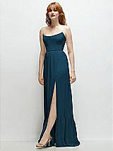 Side View Thumbnail - Atlantic Blue Strapless Cat-Eye Corset Maxi Dress with Ruffle Hem A-Line Skirt