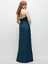 Rear View Thumbnail - Atlantic Blue Strapless Cat-Eye Corset Maxi Dress with Ruffle Hem A-Line Skirt