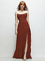 Front View Thumbnail - Auburn Moon Strapless Cat-Eye Corset Maxi Dress with Ruffle Hem A-Line Skirt