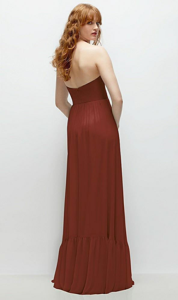 Back View - Auburn Moon Strapless Cat-Eye Corset Maxi Dress with Ruffle Hem A-Line Skirt