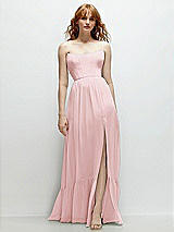 Front View Thumbnail - Ballet Pink Strapless Cat-Eye Corset Maxi Dress with Ruffle Hem A-Line Skirt