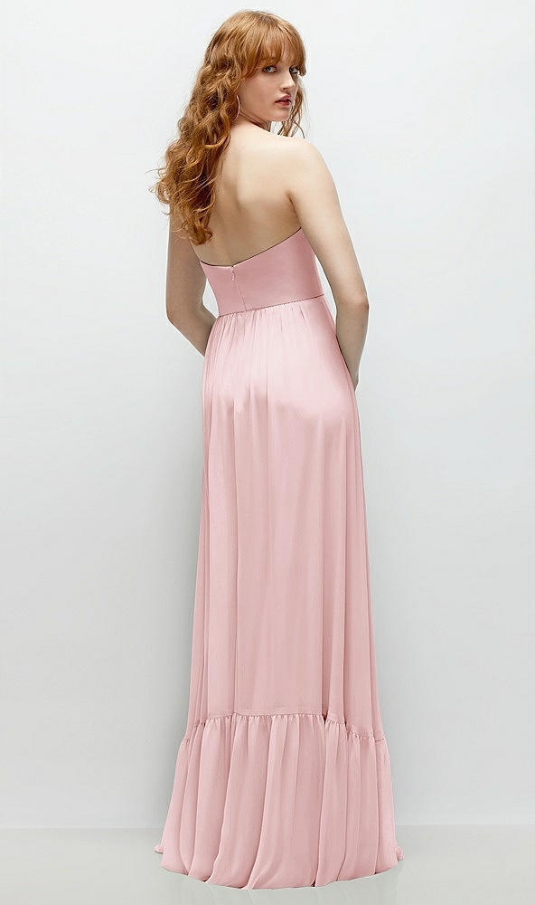 Back View - Ballet Pink Strapless Cat-Eye Corset Maxi Dress with Ruffle Hem A-Line Skirt