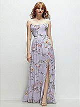 Front View Thumbnail - Butterfly Botanica Silver Dove Strapless Cat-Eye Corset Maxi Dress with Ruffle Hem A-Line Skirt