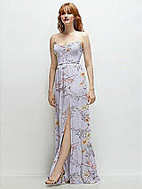 Side View Thumbnail - Butterfly Botanica Silver Dove Strapless Cat-Eye Corset Maxi Dress with Ruffle Hem A-Line Skirt