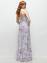 Rear View Thumbnail - Butterfly Botanica Silver Dove Strapless Cat-Eye Corset Maxi Dress with Ruffle Hem A-Line Skirt