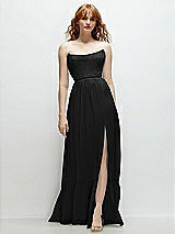 Front View Thumbnail - Black Strapless Cat-Eye Corset Maxi Dress with Ruffle Hem A-Line Skirt