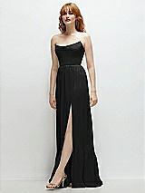 Side View Thumbnail - Black Strapless Cat-Eye Corset Maxi Dress with Ruffle Hem A-Line Skirt