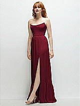 Side View Thumbnail - Burgundy Strapless Cat-Eye Corset Maxi Dress with Ruffle Hem A-Line Skirt