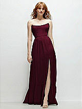 Front View Thumbnail - Cabernet Strapless Cat-Eye Corset Maxi Dress with Ruffle Hem A-Line Skirt