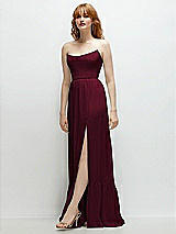 Side View Thumbnail - Cabernet Strapless Cat-Eye Corset Maxi Dress with Ruffle Hem A-Line Skirt