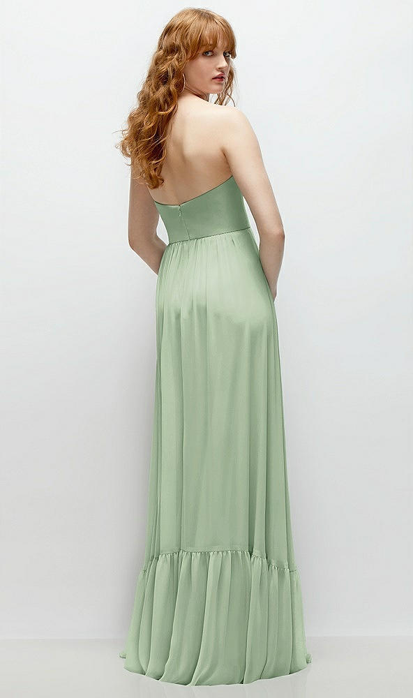 Back View - Celadon Strapless Cat-Eye Corset Maxi Dress with Ruffle Hem A-Line Skirt