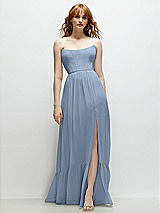 Front View Thumbnail - Cloudy Strapless Cat-Eye Corset Maxi Dress with Ruffle Hem A-Line Skirt