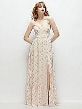 Front View Thumbnail - Coquette Floral Print Strapless Cat-Eye Corset Maxi Dress with Ruffle Hem A-Line Skirt