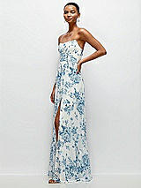 Side View Thumbnail - Cottage Rose Dusk Blue Strapless Cat-Eye Corset Maxi Dress with Ruffle Hem A-Line Skirt