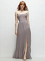 Front View Thumbnail - Cashmere Gray Strapless Cat-Eye Corset Maxi Dress with Ruffle Hem A-Line Skirt