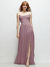 Front View Thumbnail - Dusty Rose Strapless Cat-Eye Corset Maxi Dress with Ruffle Hem A-Line Skirt