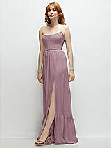 Side View Thumbnail - Dusty Rose Strapless Cat-Eye Corset Maxi Dress with Ruffle Hem A-Line Skirt