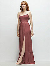 Side View Thumbnail - English Rose Strapless Cat-Eye Corset Maxi Dress with Ruffle Hem A-Line Skirt