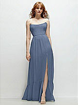 Front View Thumbnail - Larkspur Blue Strapless Cat-Eye Corset Maxi Dress with Ruffle Hem A-Line Skirt