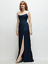 Side View Thumbnail - Midnight Navy Strapless Cat-Eye Corset Maxi Dress with Ruffle Hem A-Line Skirt