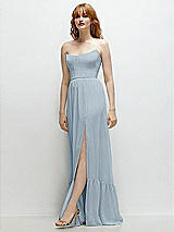 Side View Thumbnail - Mist Strapless Cat-Eye Corset Maxi Dress with Ruffle Hem A-Line Skirt